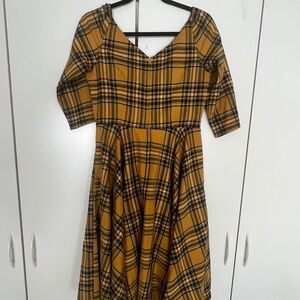 Hell Bunny Gold and Blue Plaid Dress